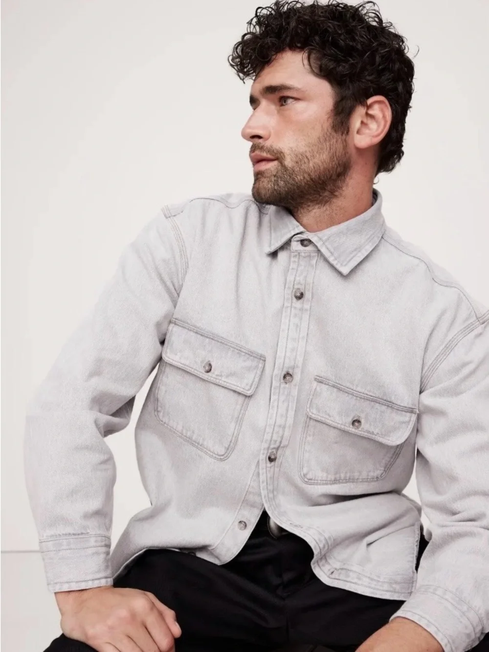 Banana Republic Light Gray Denim Shirt Jacket